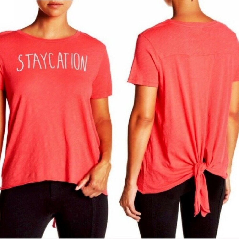 Sundry  Staycation Back Tie T-Shirt Top Cotton
